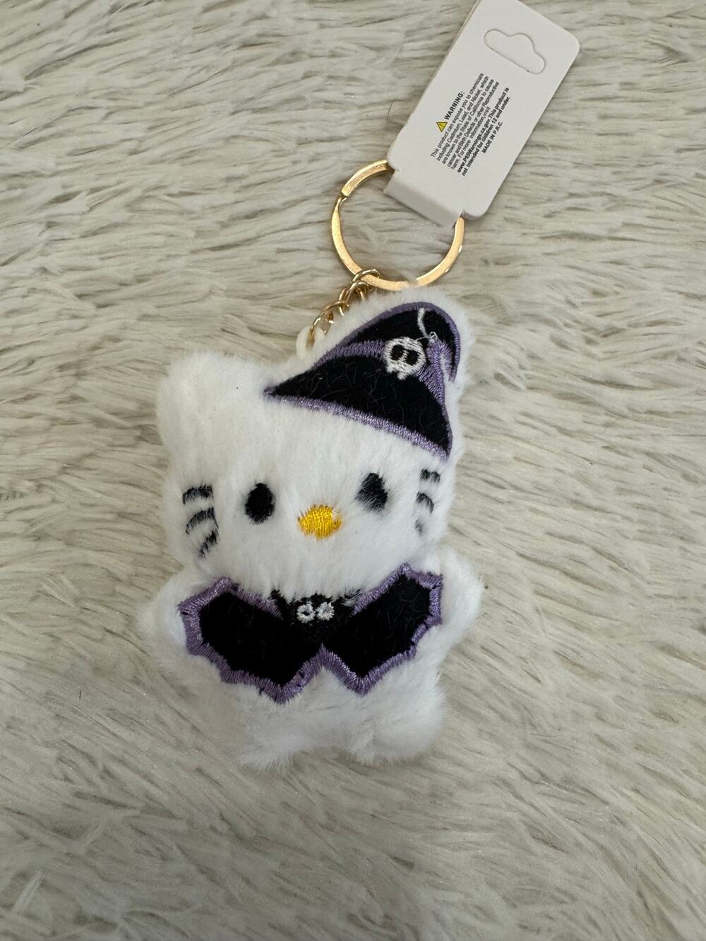 Hello Kitty Halloween plush  keychain with black witch hat and bat wings